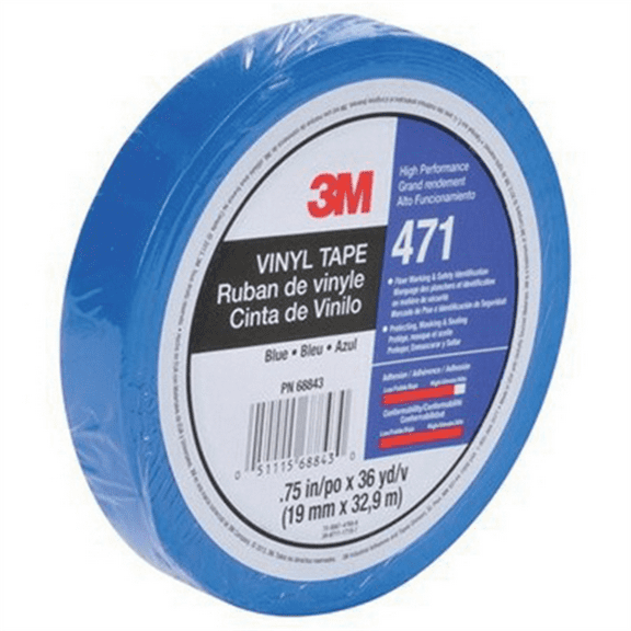 3M 36408 471 Series Fine Line Masking Tape, 36 yd x 1/2 in, 5.2 mil THK, Blue