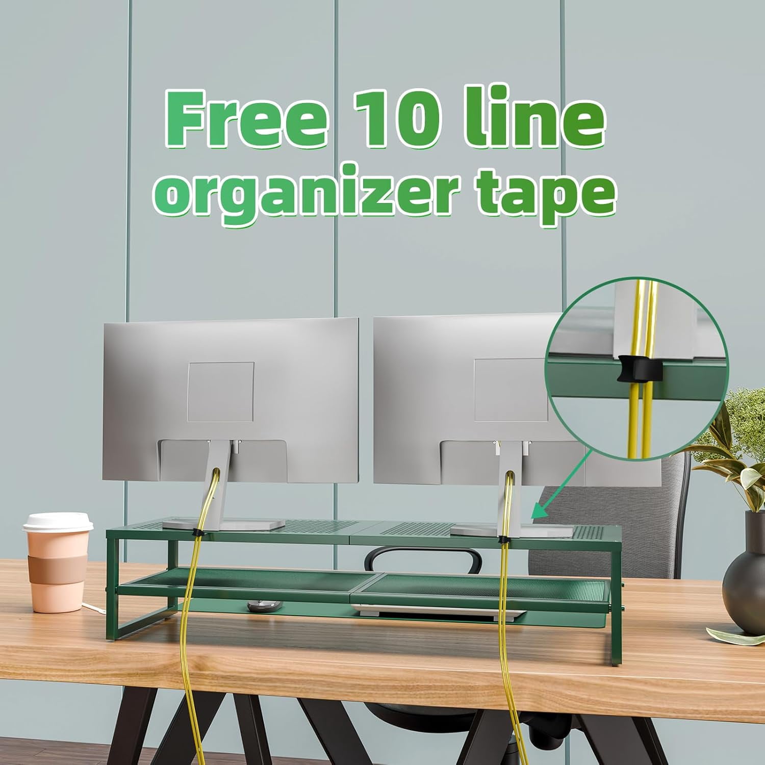 2-Tier Metal Dual Monitor Stand Base, suitable for organizing 2 monitors on a computer office desk, with 32