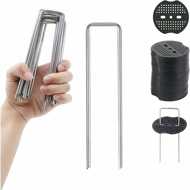 Estacas de jardín, grapas para paisajismo, ancho ajustable, fáciles de usar, multiusos, extremos afilados, acero galvanizado antioxidante, resistente para césped artificial, fijación de tuberías,