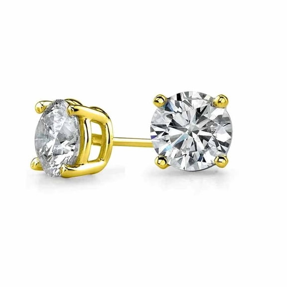 10k Yellow Gold 1/4 Ct Round Created Diamond Stud Earrings Plated by Paris Jewelry