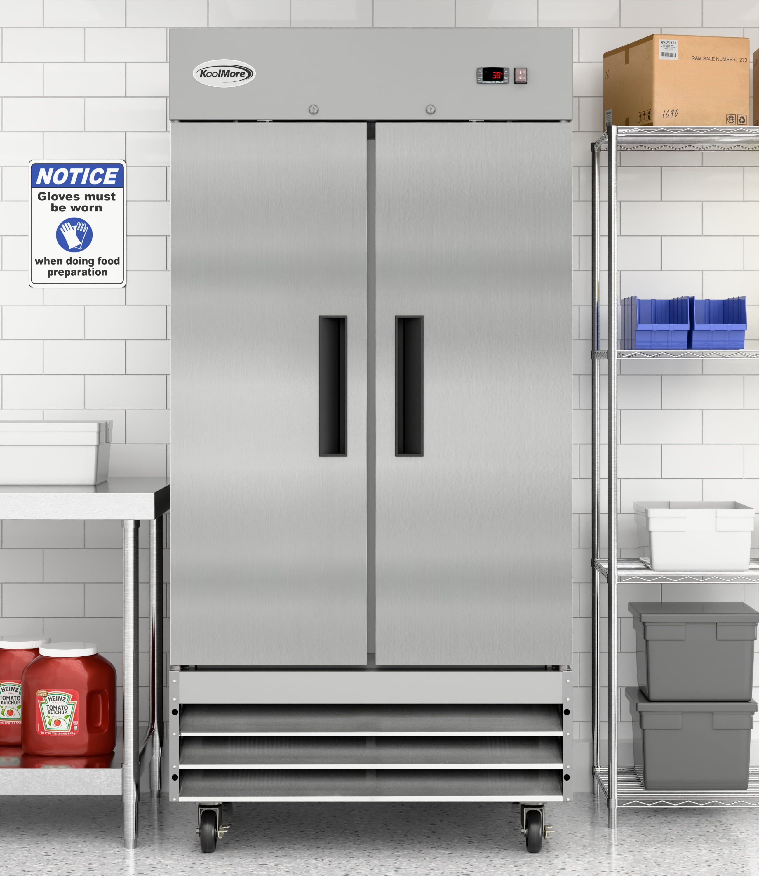 KoolMore 39 in. Commercial Stainless Steel 2-Door Reach-In Freezer, 35 cu. ft.