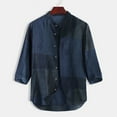 thumbnail image 2 of Caqnni Mens Linen Long Sleeve Cuban Shirt Casual Summer Beach Button Up Shirts (Blue,XL), 2 of 4