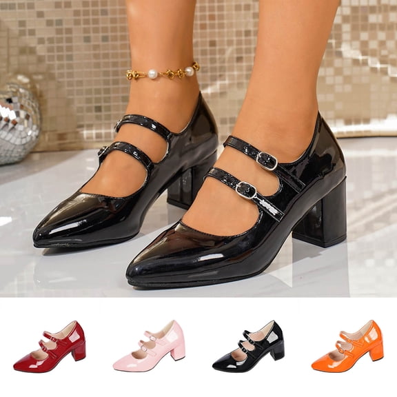 Miluxas Women's Mary Jane Shoes - Classic Retro Work Shoes with Thick & Mid Heels, Comfortable office Pumps with Buckle Strap, Vintage Dress Shoes Wine 9(42)