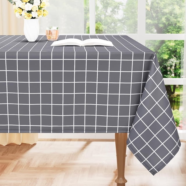 Nappe Rectangulaire en Tissu Imperméable, Nappe en Polyester Résistante aux Taches à Carreaux, Nappe Lavable pour Décoration d'Automne et d'Halloween, Salle à Manger, Extérieur (60 Pouces x 102 Pouces, Gris)