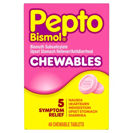 Anti-Diarrheal Pepto-Bismol 262 mg Strength Chewable Tablet 48 per Box-Box of 48