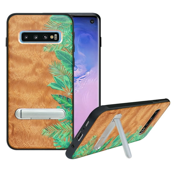 Labanema Samsung Galaxy S10 Plus Case, Samsung Galaxy S10 Plus Cover with Metal Kickstand, Natural Wood TPU Cover, Anti Scratch Case for Samsung Galaxy S10 Plus (Rainforest)