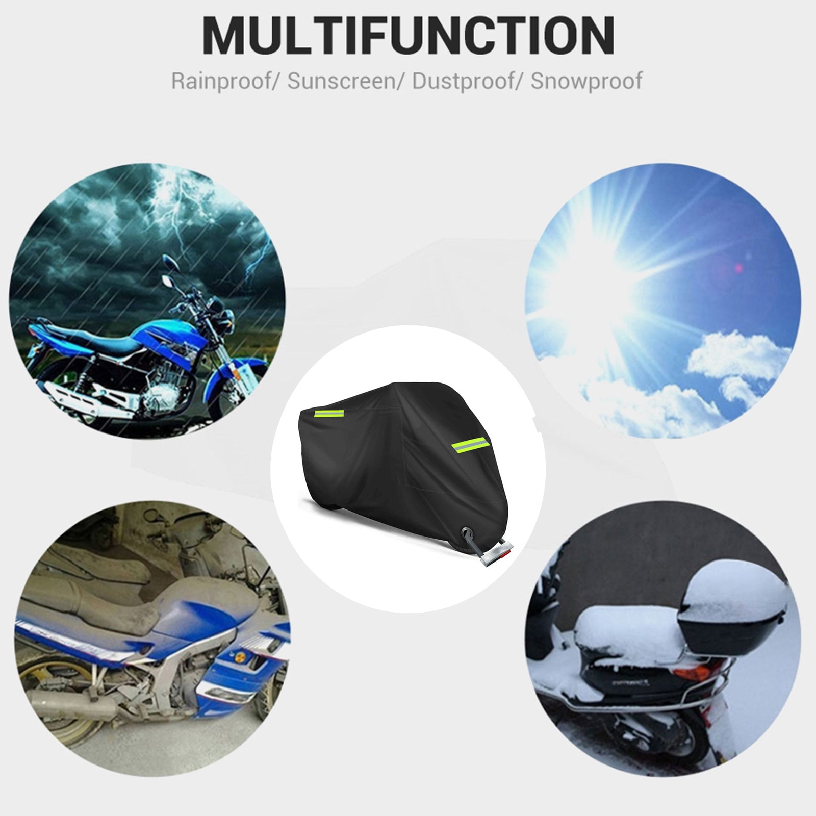 PAKASEPT Motorcycle Cover All Season Universal Weather Quality Waterproof Sun Outdoor Protection Durable Night Reflective with Lock-Holes & Storage Bag Fits up to 96" Motorcycles Vehicle Cover