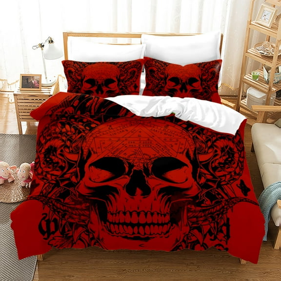 YJHDM Skull Bedding Set 3D Halloween Duvet Cover Pillowcase 2/3pcs Horror Atmosphere Bedroom Cover