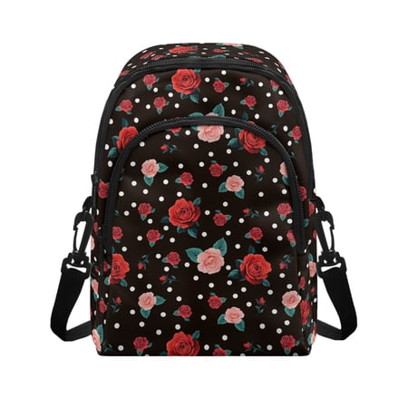 FUIALDOLG Rose Polka Dot Design Small Crossbody Wallet Adjustable Strap Polyester Crossbody Bag for Casual Traveling Water Resistant Sling Bag