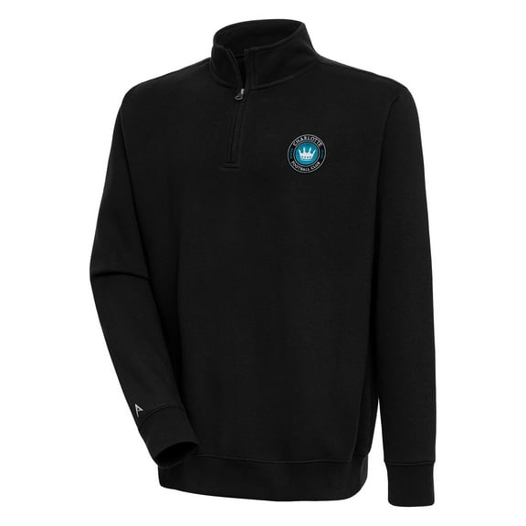 Men's Antigua Black Charlotte FC Victory Quarter-Zip Pullover Top