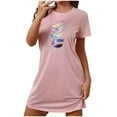 thumbnail image 2 of Sakmal Pink Moomoo Nightgowns Women Casual Short Night dress Colorful Feathers Short Sleeve Nightgowns for Women, 2 of 5