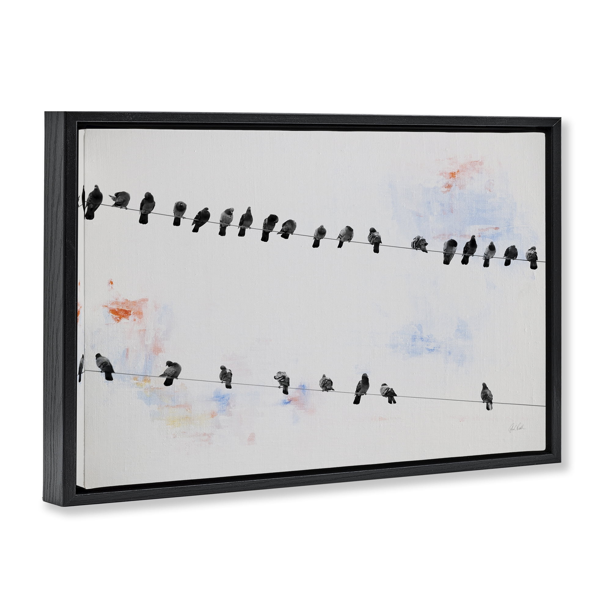 Stupell Industries Migrating Birds on Wire Animals Painting Black Floater Framed Canvas Art Print Wall Art, 31 x 21
