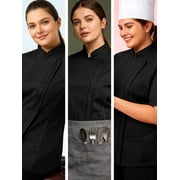 Ubon Womens Plus Size Chef Coat Short Sleeve Chef Jacket Work Jacket Black 2XL