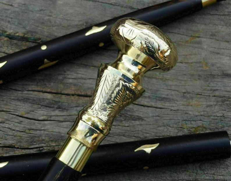 Handmade Wooden Walking Cane Stick | Deluxe Walking Stick With Carved Head | 3 removable Parts Beautiful Brass Antique Head