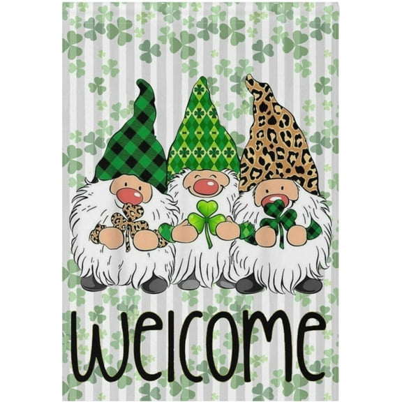 St. Patrick''s Day Flags Double Sided 28x40 IN Welcome Gnomes Patricks Day Garden Flag Large Outdoor Flag Green Clover Shamrock Lucky House Yard Decorations