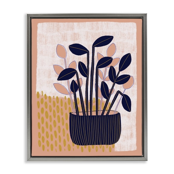 Stupell Industries Eclectic Modern Patterned Potted Plant Gray Floating Frame Canvas Art, 25 x 31, by Birgit Maria Kiennast