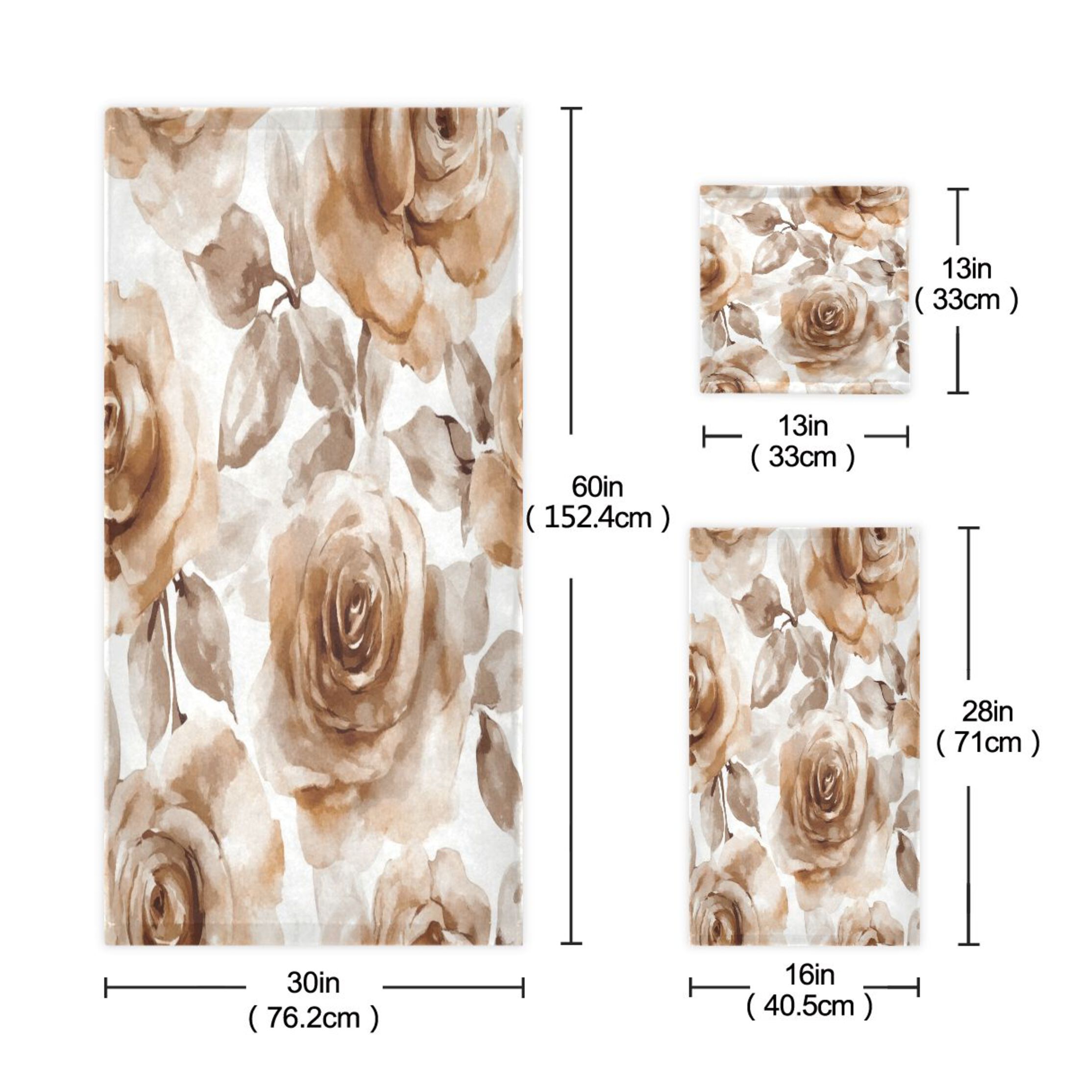 Three-Piece Towel Set Face Towel Towel Set Hand Towel Bath Towel Cotton Bath Towels Bath Towel Sets Hand Bath Towels Cartoon Brown Roses Seamless