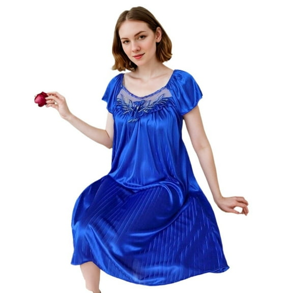 Women Sexy Sleepwear Silk Satin Short Sleeve Nightgown Robes Night Dress Nightie