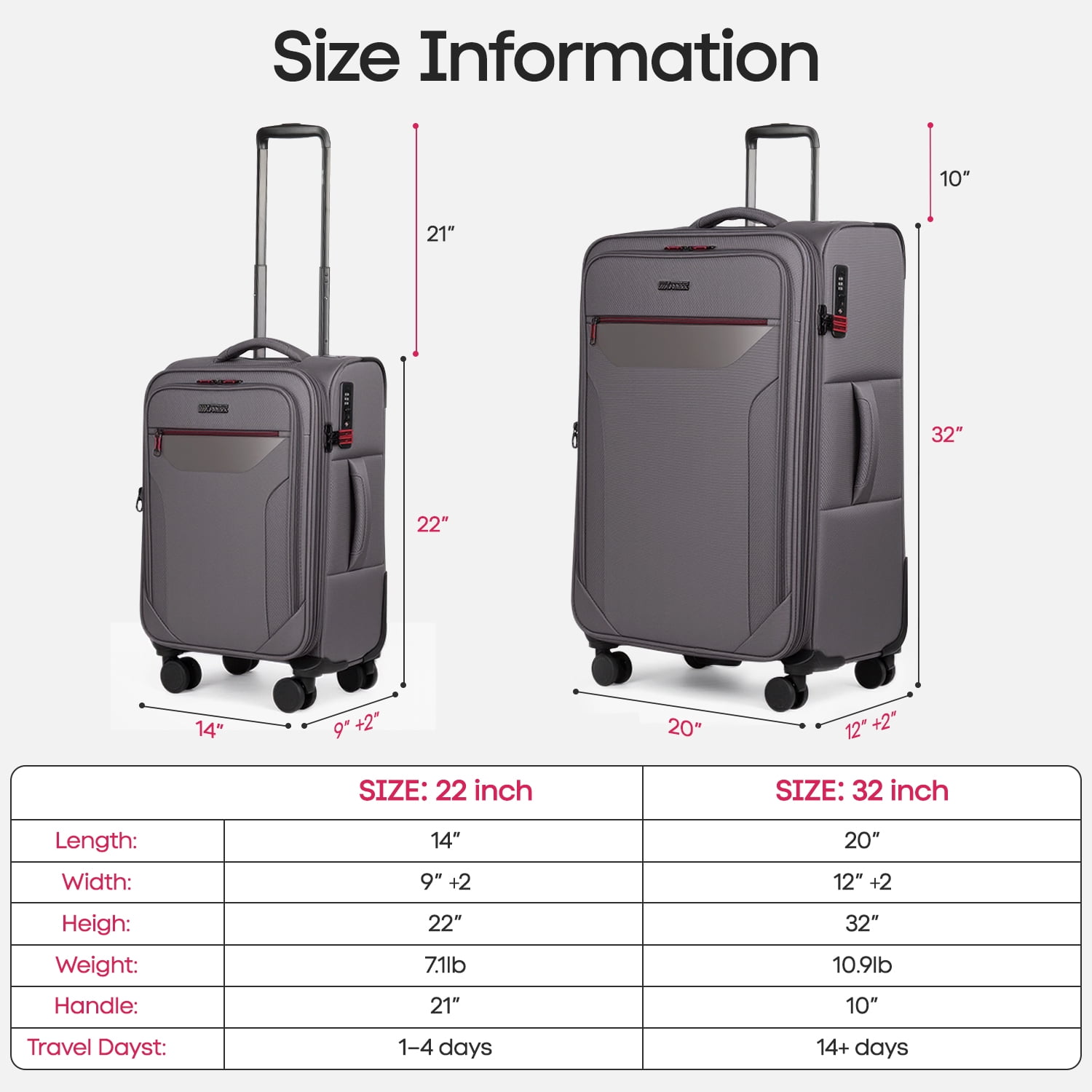 New York Xpress 2-Piece Softside Expandable Spinner Luggage Set, 22" Carry-on and 32" Checked with TSA Lock, Grey - WD8817