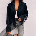 thumbnail image 2 of Women's Fringe Faux Suede Leather Jackets Trendy Fall Western Cropped Jacket Tassel Motorcycle Coats, 2 of 5