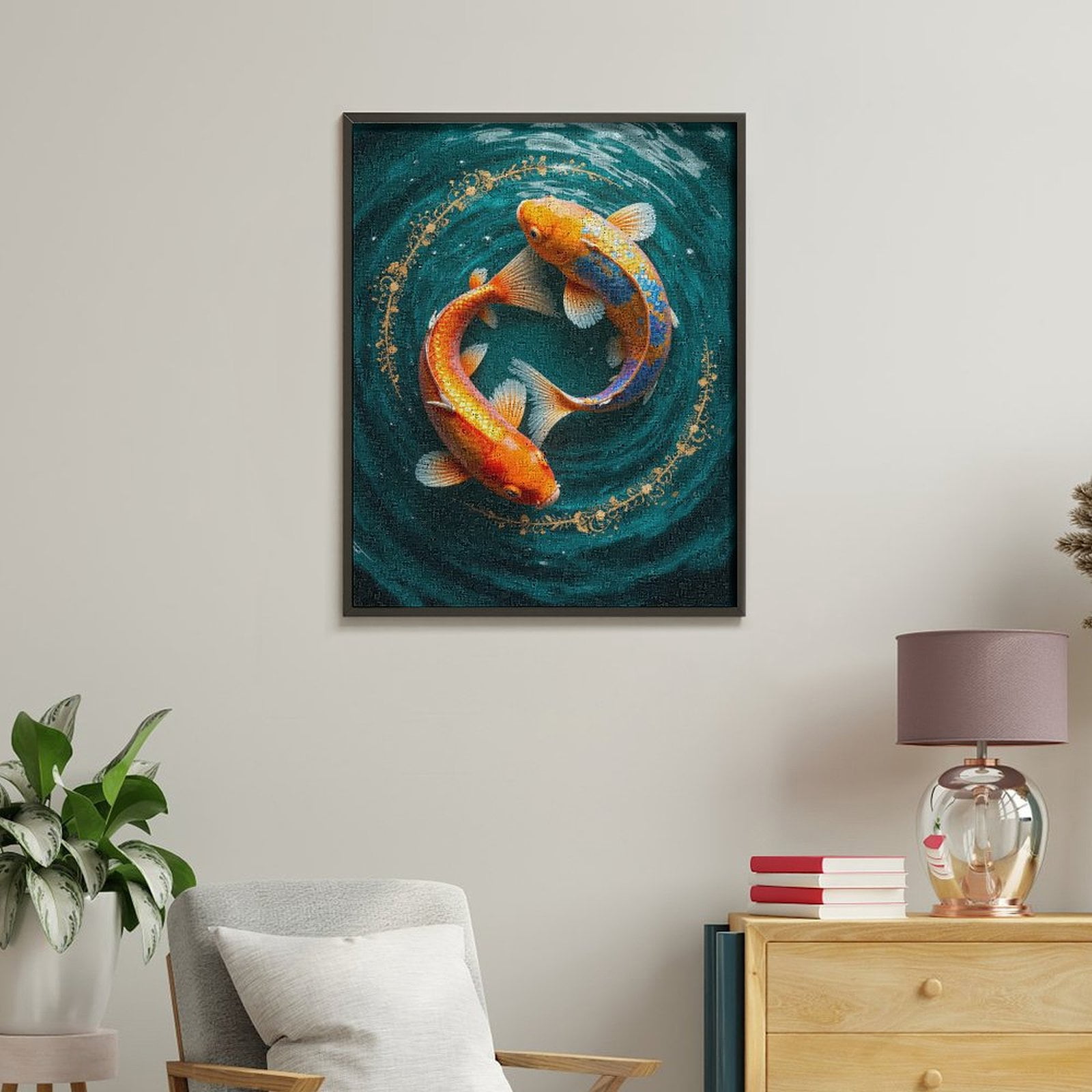 Paint By Numbers Kit for Adults Beginner - Koi Fish Circling Water Art DIY Canvas Painting Kits for Adults, Frameless Paint By Number for Adults for Home Wall Decor 16x20 Inch