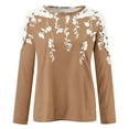 thumbnail image 3 of Royisotas Khaki Women Plus Size Tops Summer Casual Floral Long Sleeve Shirts for Women Plus Size Fashion Loose Crew Neck Lace Splicing Tshirts, 3 of 3