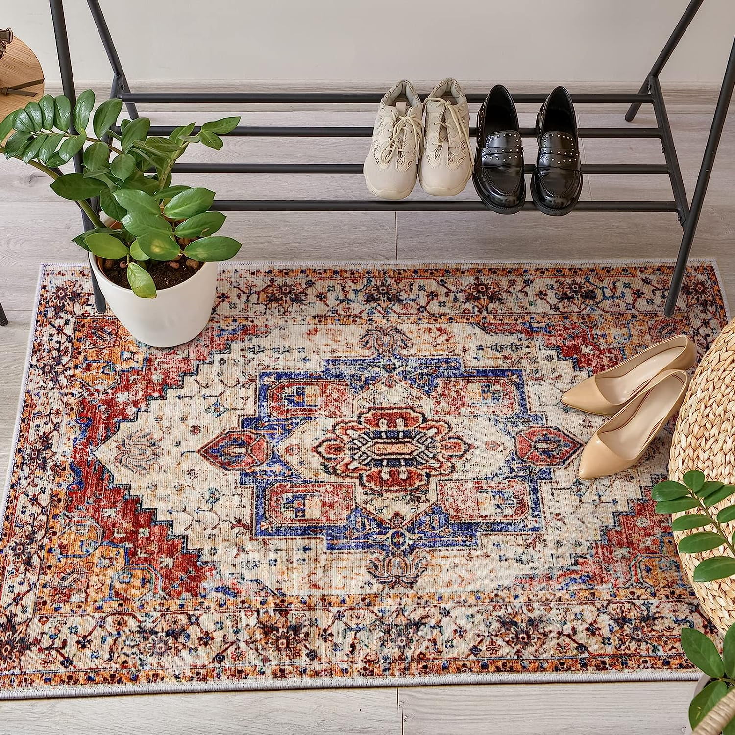 Softlife Oriental Traditional Area Rug for Living Room Durable Washable Persian Carpet Non Slip Boho Rugs for Bedroom, 2'x3', Orange
