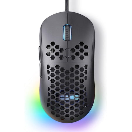 Falcon M1SE Ultralight Honeycomb Gaming Mouse, High-Precision 12800DPI Optical Sensor, 6 Programmable Buttons, Customizable RGB, Drag-Free Paracord, Ergonomic Wired Gaming Mouse - Matte Black