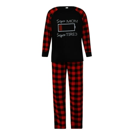 

Parent-Children Christmas Pajamas Splicing Long-Sleeve Tops with Plaid Pants Suit