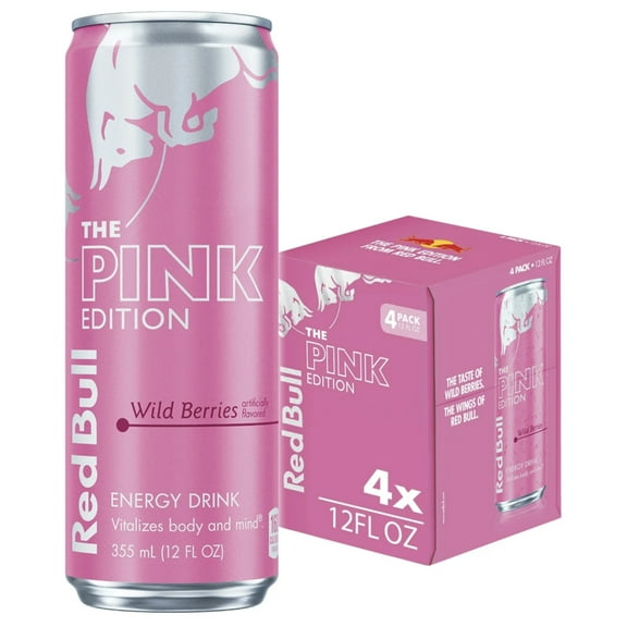 Red Bull Pink Edition Energy Drink, Wild Berries, 12 fl. oz., Pack of 4 cans