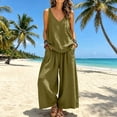 thumbnail image 6 of IUYRTFE Women's V Neck Sleeveless Top and Wide Leg Pants Set Drawstring Waist Cotton Linen Lounge Outfit, 6 of 7