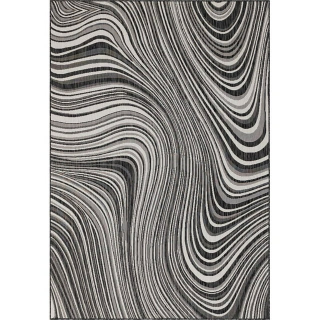 Unique Loom Extérieur Moderne Rayures Zone Tapis 7' x 10' Rectangle Charocal/ivoire