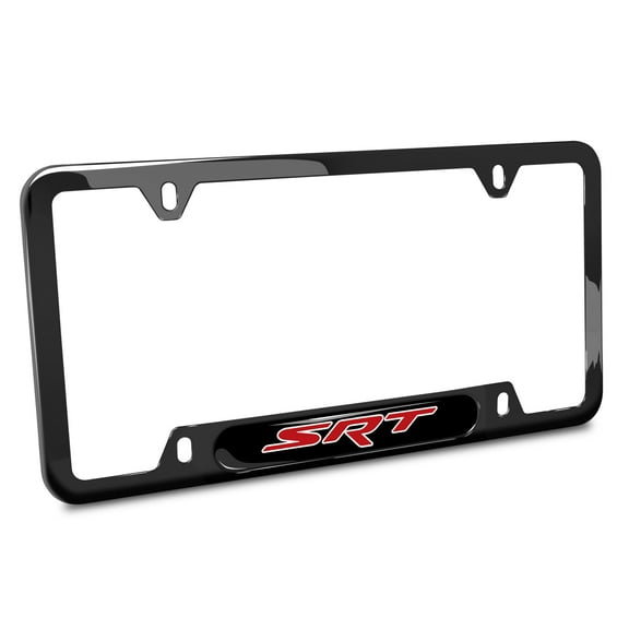 iPick Image for SRT Logo Black Insert Black Stainless Steel License Plate Frame for Dodge Jeep, Official Licensed