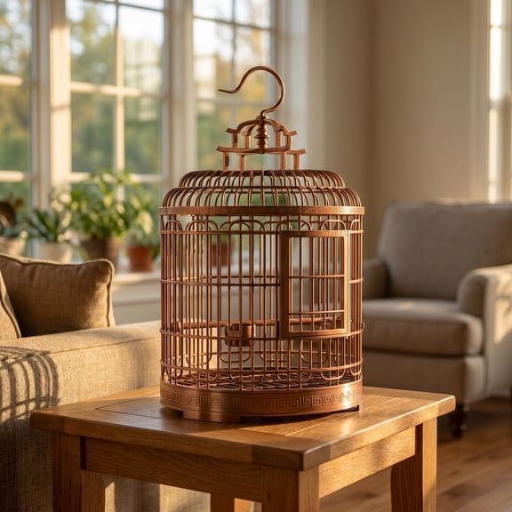 NICEXMAS Spacious Light Brown Vintage Plastic Bird Cage Portable Travel Carrier for Lovebirds Parakeets Cockatiels