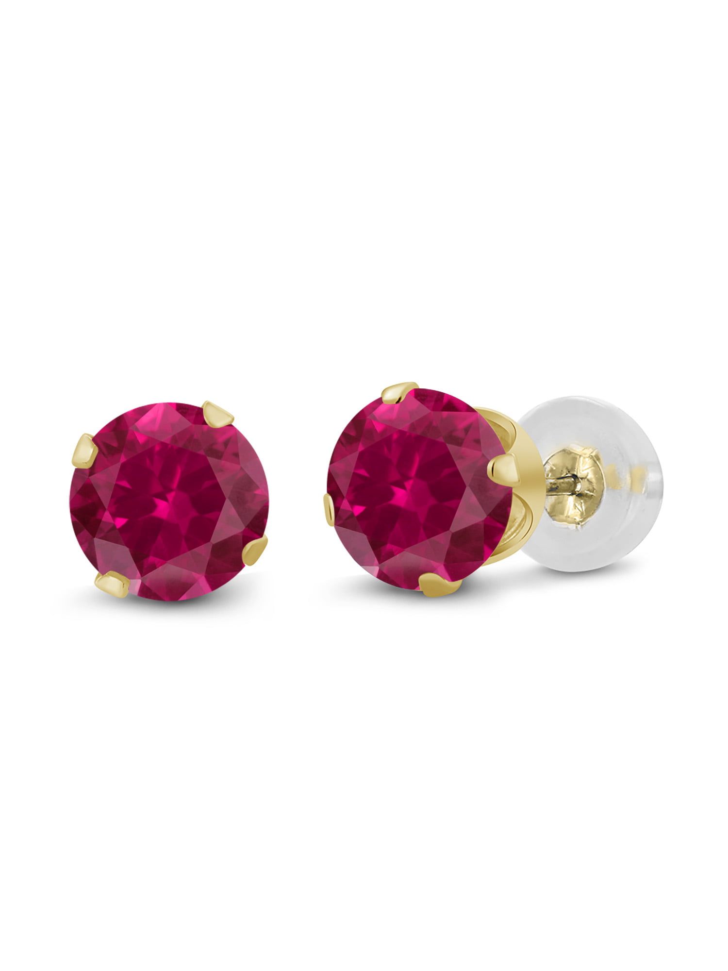 Round 6mm Genuine Red Ruby 10k White Gold Stud Earrings 
