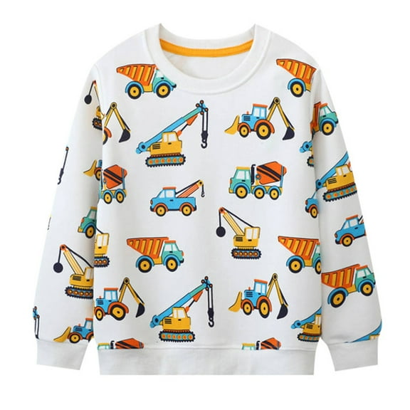 Tiijoy Boys Excavator Print Crew Neck Sweatshirt Long Sleeve Pullover Sweatshirts