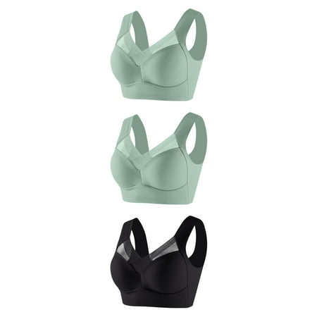 Brondbend Racerback Bras for Women 3pcs Push Up Wireless Lace Seamless Full Coverage Comfortable Padded Liftup Everyday Bras Stylish Underoutfit Bra for Back-to-School Deals Black XXXXXXL