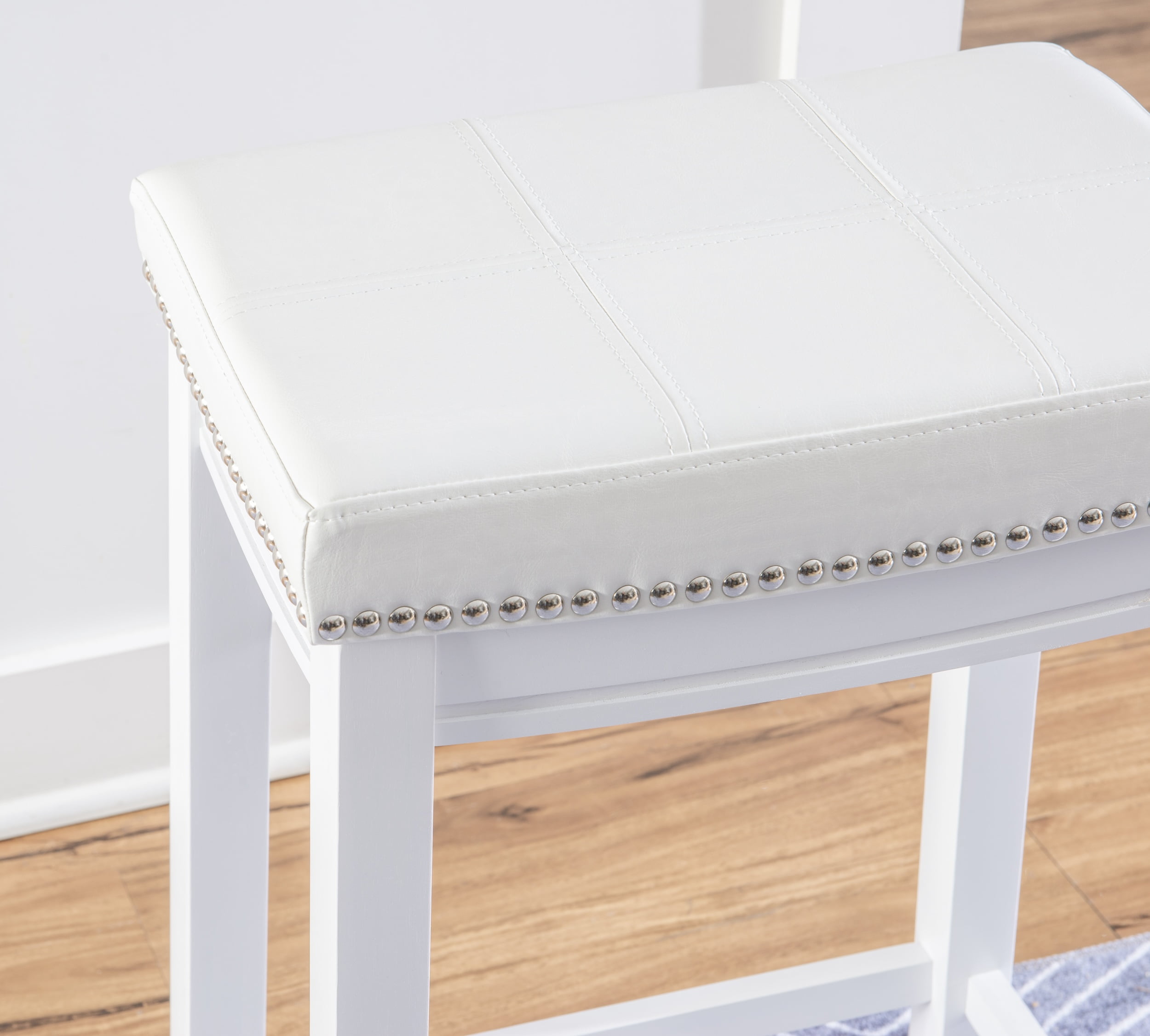 Linon Claridge 32" Backless Wood Bar Stool, White/White Faux Leather, Includes 1 Stool