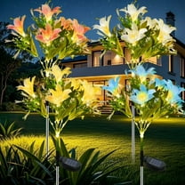 GLUAAE 4 Pack Solar Flower Lights Outdoor - 28 Lily LED Solar-Powered Garden Lights, Waterproof Pathway Lighting for Yard, Patio, Lawn Decor (Yellow, Blue, White, Pink)