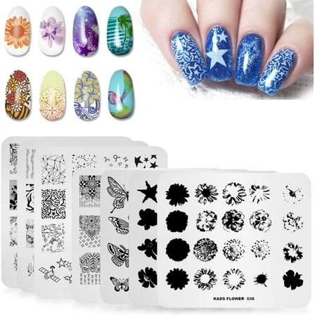 KADS 7Pcs Nail Stamp Plates set Nails Art Stamping Plate Set Nail plate Template Image Plate Flower Series