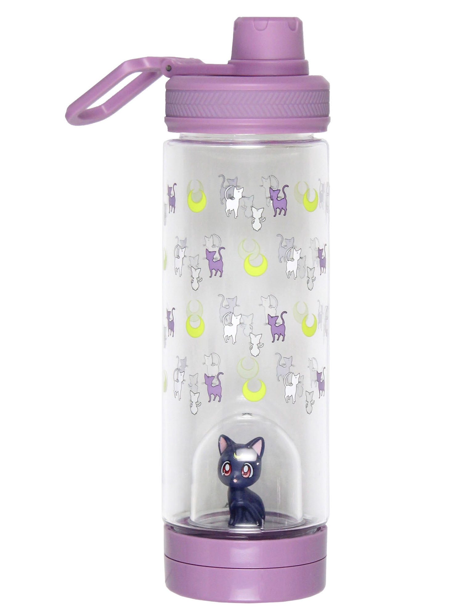 Sailor Moon Artemis Drinking Plastic Water Bottle With Inside Character Mold With Screw Top Lid | BPA Free | 17 oz.