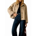 thumbnail image 2 of Women Cropped Trench Coat Light-Weight Single Jacket Fall Windbreaker Fashion Outerwear Khaki M, 2 of 8