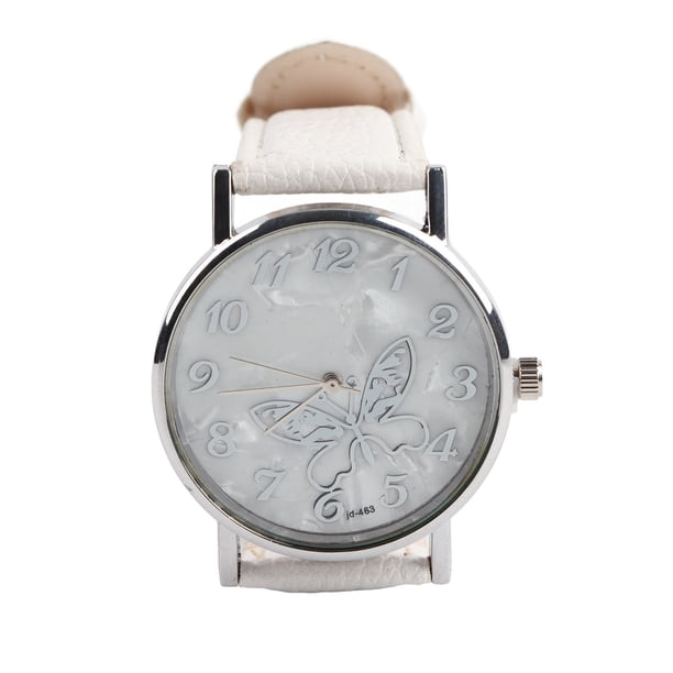 Reloj de cuarzo con correa de cuero PU a la moda, relojes de pulsera analógicos para mujer, color blanco