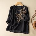 thumbnail image 2 of Mujeres Manga Corta de Verano Tops Color Sólido Encaje Coser Cuello de la Tripulación Casual Top, Blusa de Tela Suave Flexible, Lavado a Mano Primavera Verano, 2 of 3