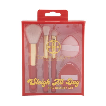 Candie Couture 5pc Brush and Puff Set. 3 Brushes and 2 Mini Puffs for Makeup Application and Blending.