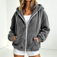 thumbnail image 2 of Womens Fuzzy Jacket Solid Color Long Sleeve Zip-Up Fleece Hooded Jacket with Drawstring and Pockets Fall/Winter Fuzzy Coats, 2 of 8