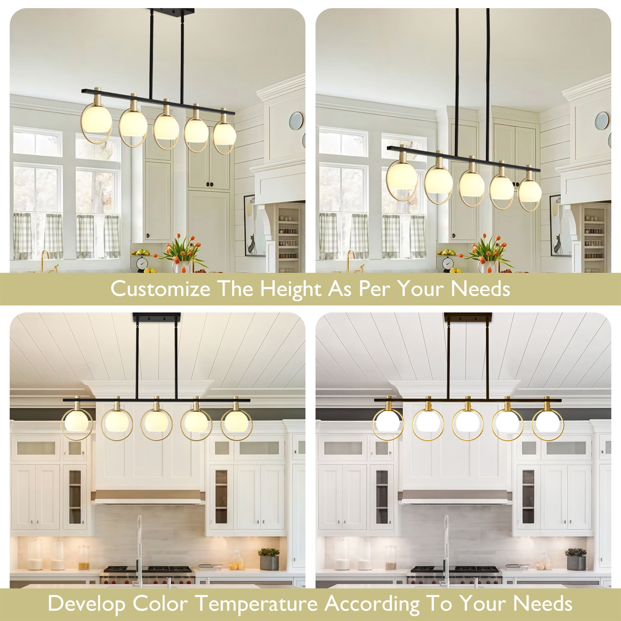 Gold Linear Island Pendant,41"Dining Room Light Fixture Over Table,5-Light Kitchen Island Lighting,Farmhouse Linear Chandelier for Kitchen Dining Room