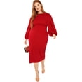 thumbnail image 1 of Vestido ajustado con cinturón y mangas largas tipo farol con cuello redondo para mujer en talla grande, 1 of 6