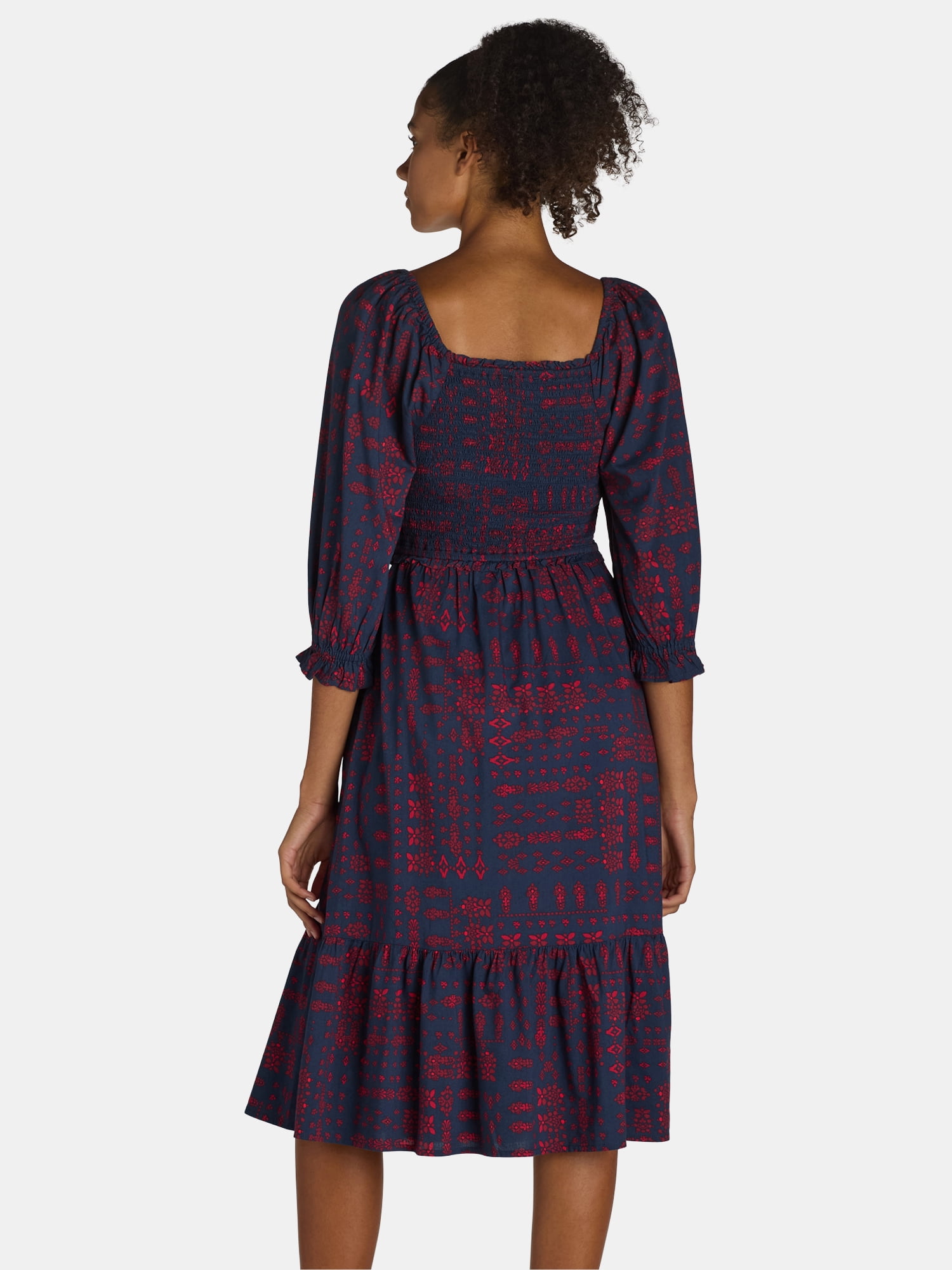 The Pioneer Woman Smocked Bodice Midi Dress, Women’s and Women’s Plus, Sizes XS-3X