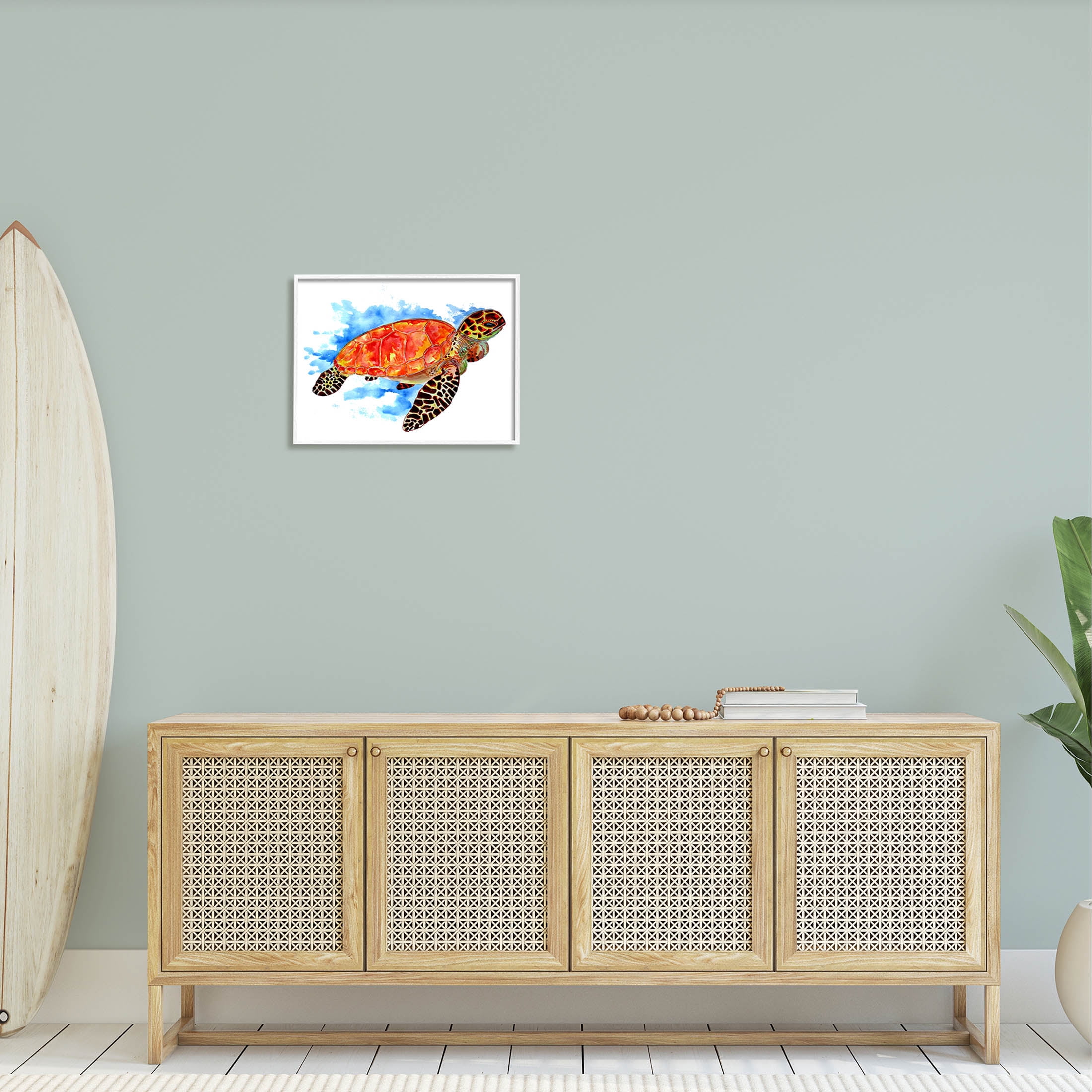 Bold Orange Nautical Turtle Animals & Insects Graphic Art White Framed Art Print Wall Art